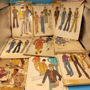 Vintage 1970s Men's Sewing Pattern Lot Western Disco Bell Bottoms Workwear...